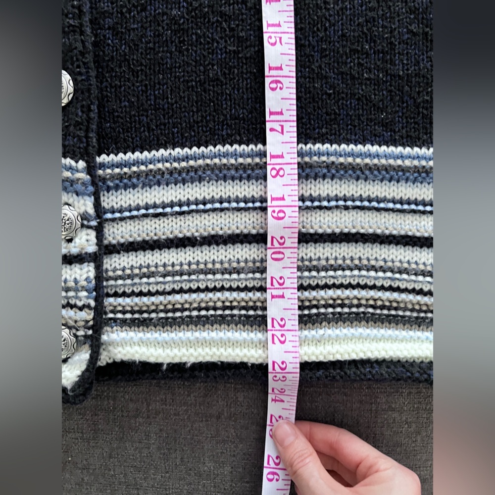Vintage 90s Cottage Cove Blue Striped Chunky Knit Cozy Cardigan Sweater - Picture 10 of 12